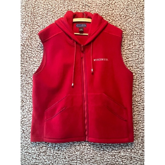 Crable Sportswear Jackets & Blazers - Crable Sportswear Wisconsin Red Fleece Vest Hoodie Large Sleeveless Zip Up